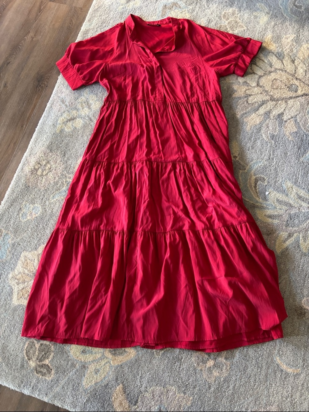 Red Tiered Short Sleeve Maxi Dress